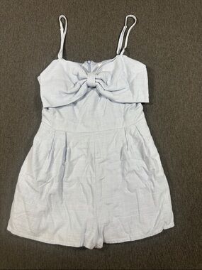 Altar’d State Romper Light Blue Spaghetti Strap Cottom Bow Front Zip Back Small